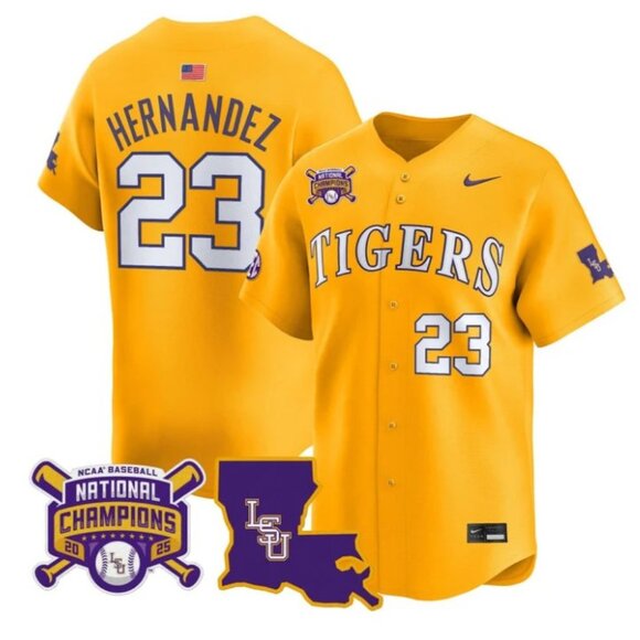 Mens Youths Kids Womens Luis Hernandez LSU Tigers 2025 CH Stitched Jersey Yellow